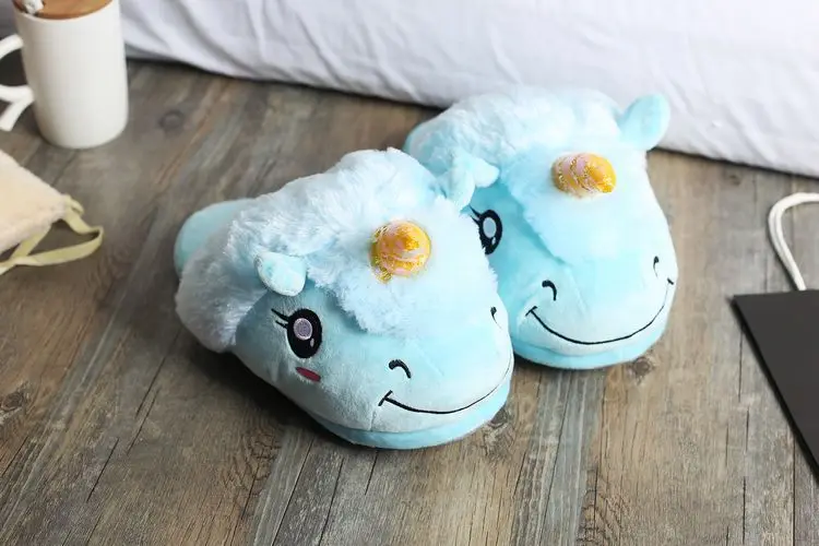 winter Unicorn Slippers Women Plush Home Shoes Soft Cute Warm Cotton Foot Warmer Size Unisex Kids Novelty Indoor Slippers - Color: as the picture shows