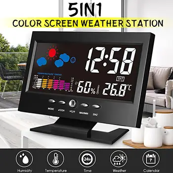 

LCD Back Light Desk Clock Indoor Weather Station Alarm Clock Time/Date/Week/Alarm/Temp/Humidity/Weather/Snooze Display