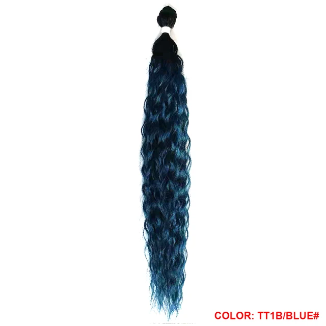 FASHION IDOL Loose Deep Wave Hair Bundles Extensions Ombre Hair Bundles 28-32Inch 120g Super Long Hair Synthetic Curly Wave Hair TT1B-BLUE