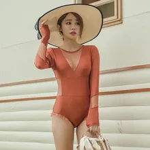 Новинка, женский купальник с длинным рукавом, цельный купальный костюм, купальник, летний сексуальный Монокини, купальник с высоким вырезом, купальные костюмы