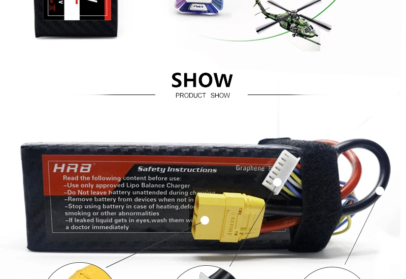 HRB графеновая батарея 6S 22,2 V 6500mah 100C EC5 разъём для LiPo батарей батарея для Goblin 570 AlIGN trex 700 800E вертолет RC автомобиль Лодка