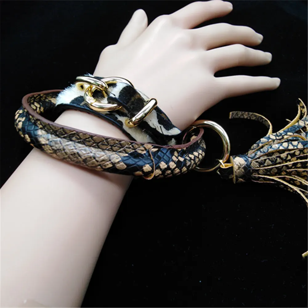 Зеленая змея Геометрическая девушка мода Леопардовый принт широкий кожаный браслет для женщин Винтаж браслет женские свадебные украшения - Окраска металла: style 6 set