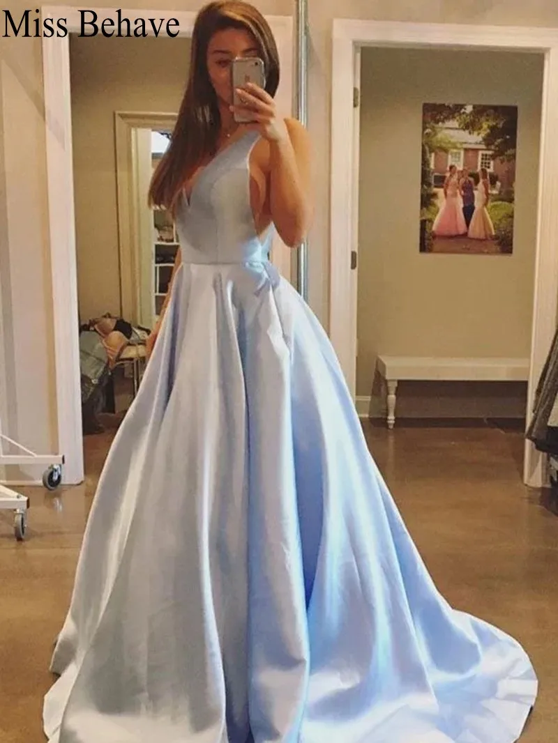 

DD JYOY Plus Size Evening Dress for Women Elegant Party Gown V Neck Satin Dress with Train Zipper Back