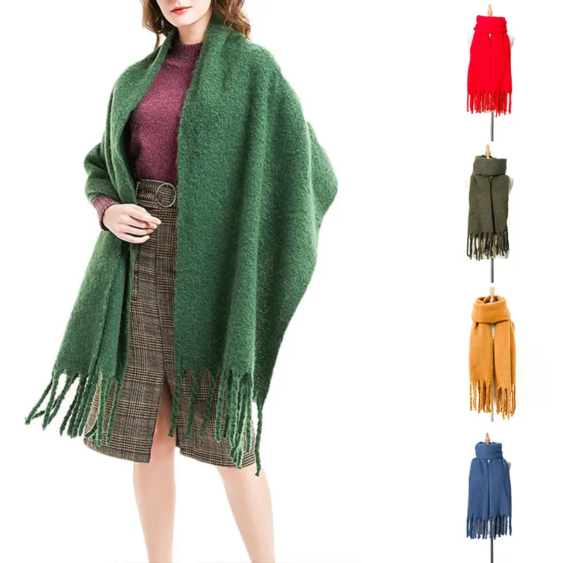 

Bandana Pashmina Soft Solid Color Imitation Cashmere Scarves Thicken Tassel Long Scarf Warm Shawl and Wraps Autumn Winter Scarf