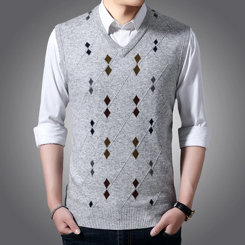 black sweater men Autumn Men's Business Argyle Sweater Vest Classic Style Knitted Wool Sleeveless V-neck Vest Tops Male Brand Clothing sweater hoodie Sweaters