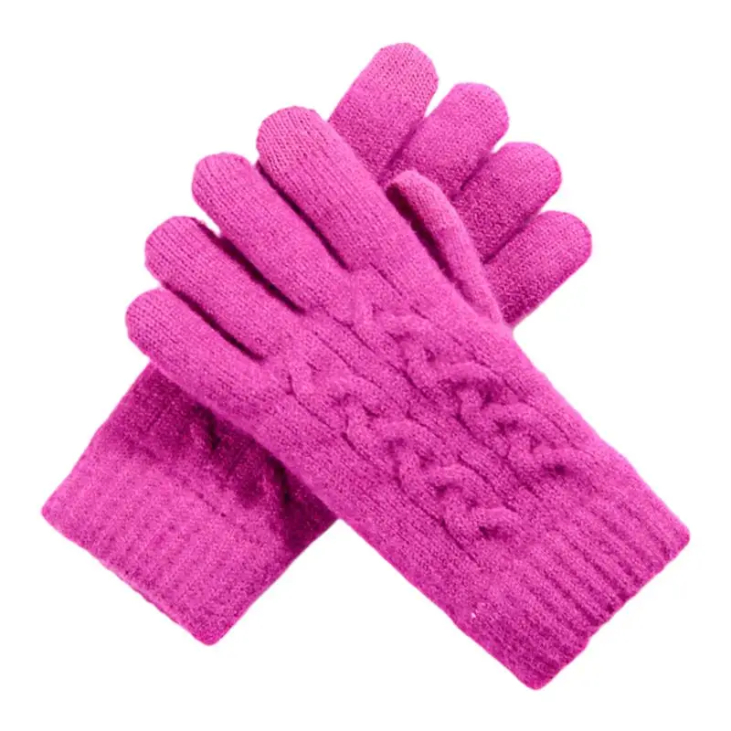 Женские зимние вязаные перчатки на весь палец с сенсорным экраном, толстые плюшевые теплые Однотонные эластичные магические перчатки