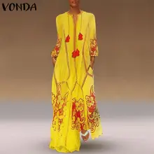 VONDA Повседневное платье для беременных платья с длинными рукавами и принтом свободный пляжный сарафан винтажное Vestidos Femme Robe