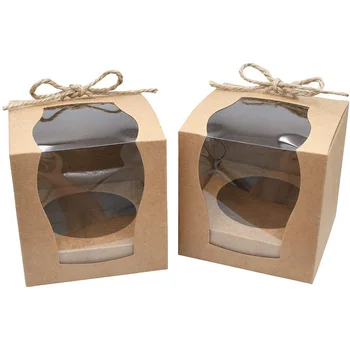

Kraft Paper CupCake Cake Box Paper Cup Pastry Baking Box Gift Box Cake Bottom Ribbon