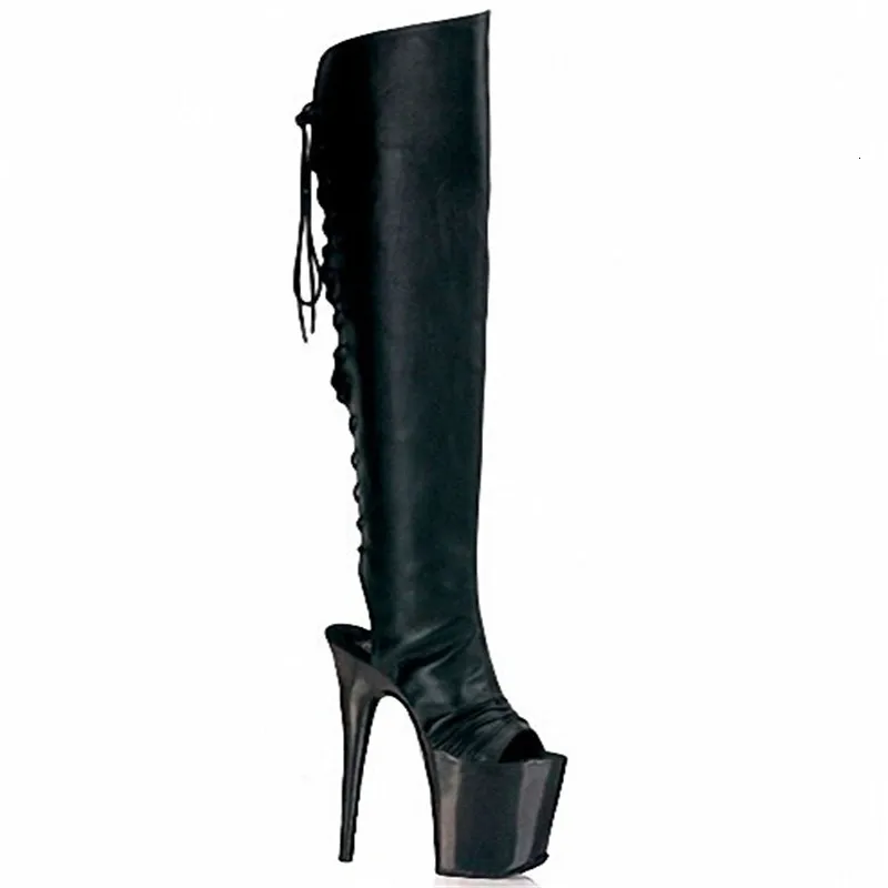 New stye Pole Dance ladies platform shoes 20cm High Heel Peep Toe Strappy thin over the knee Boots nightclub queen women botas