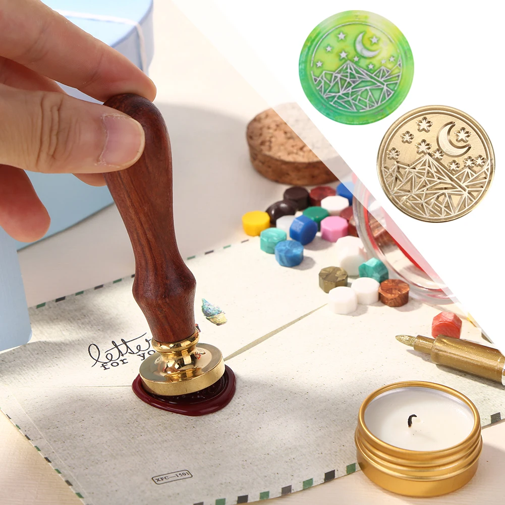 Wax Seal Stamp Vintage Round Antique Star Moon Sealing Wax Invitations Scrapbooking Stamp Head DIY Envelope Tools