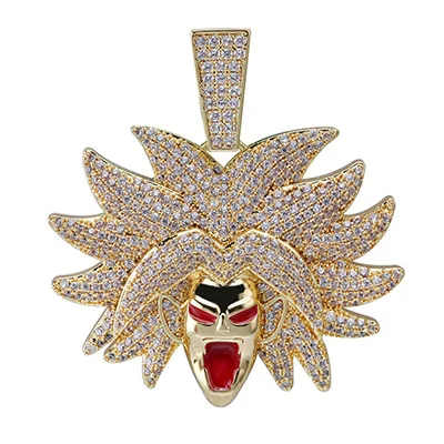 gold Iced Out цепь CZ аниме Dragon Ball Broly кулон ожерелье хип-хоп цепь Золотой Серебряный цвет для мужчин и женщин Подвески Ювелирные изделия - Окраска металла: gold