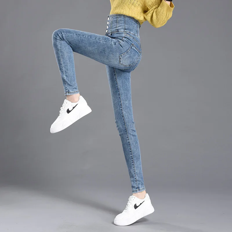 Jeans woman Pencil Pants High Waist Slim Stretch Four Breasted Jeans Women 2020 Summer