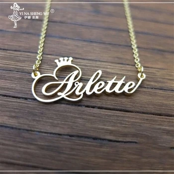 

Personalized Name Crown Necklace Customized Handmade Cursive Font Nameplate Pendant Stainless Steel Chain Jewelry Birthday Gift