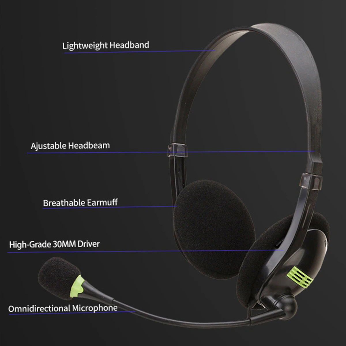 30mm driver units Wired control USB Headset 3D surround sound Head mounted Computer Headphone with Mic Switch Volume Control
