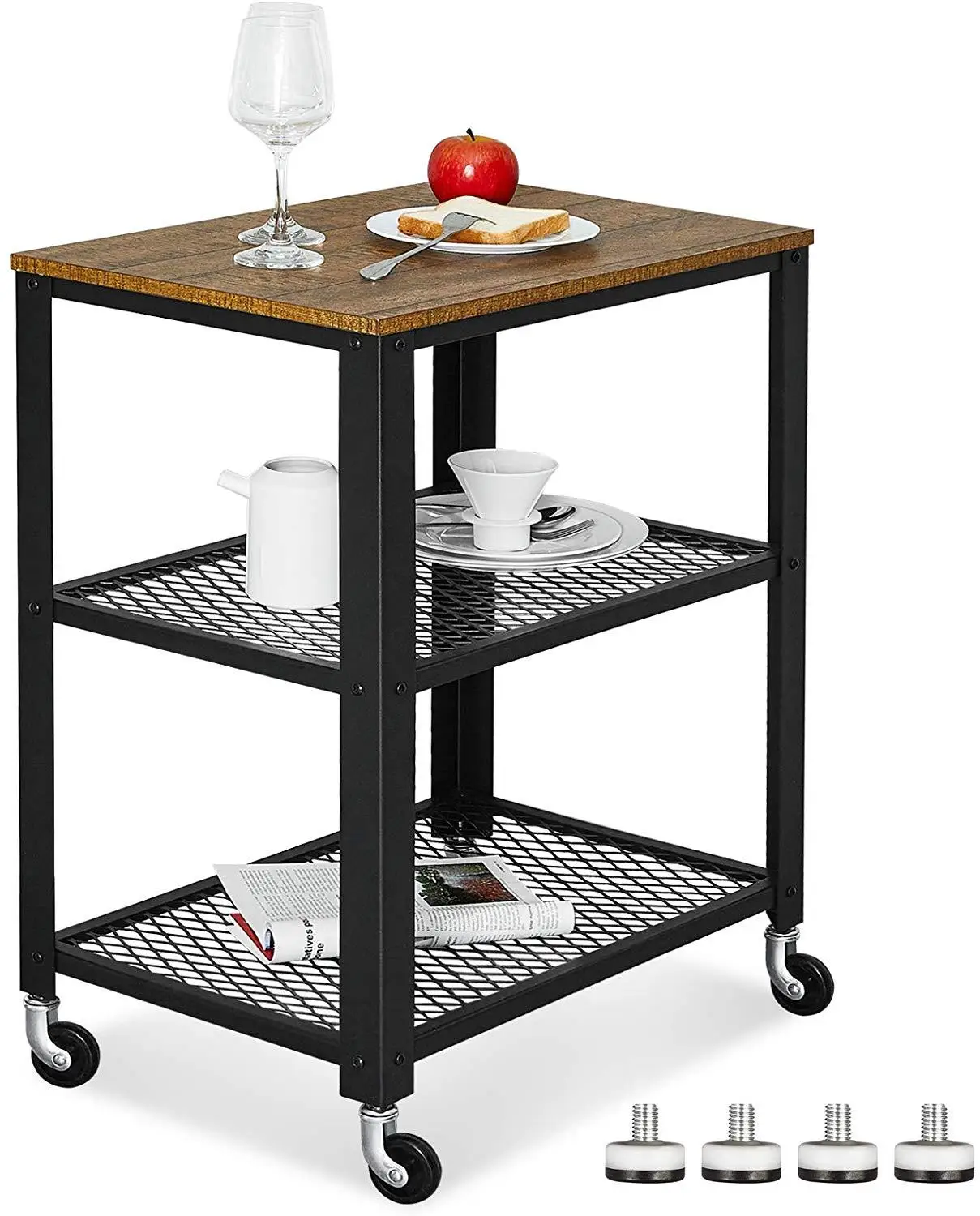 

Service Cart Cart with 3 Levels Kitchen Cart Furniture Cupboard Entrance table Sideboard Industrial Metal Shelving with Wheels