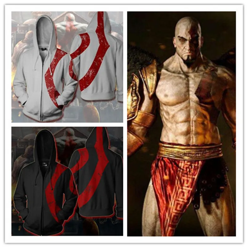 

Game God Of War Cosplay Kratos zipper hoodie costume men and women role-playing sweater black and white 2019New