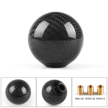 

Universal Car Gear Shift Knob Shifter Lever Round Ball Shape Real Carbon Fiber