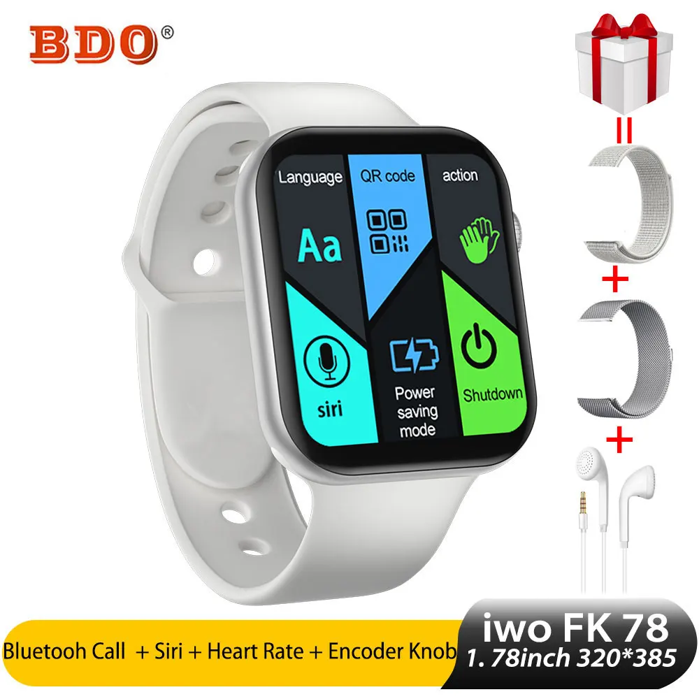 

Iwo 12/FK78 Smart Watch Series 6 1.78inch 320*385 HD Screen Watch Bluetooth Call,Siri,GPS GPS Sport Track Smartwatch Android ios