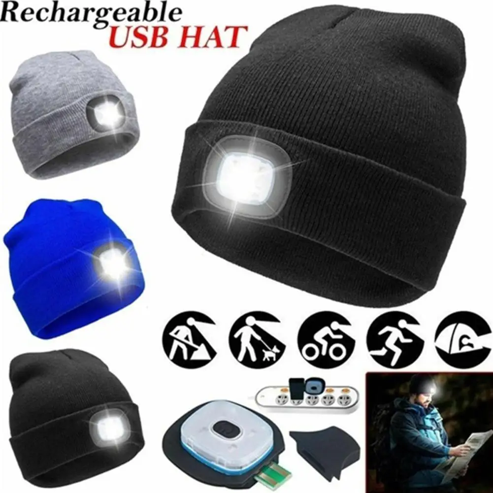 LED Light Hat USB Rechargeable Flashlight Cap LED Beanies Knit Hat Warm Flashlight Hat Hunting,Camping,Jogging,Fishing Cycling