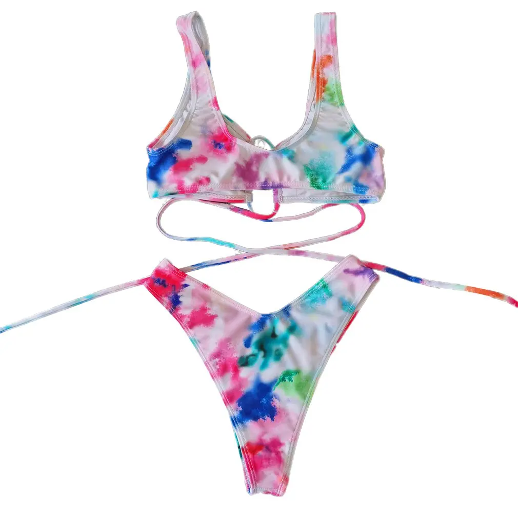 

Women's swimsuit Swimwear Bikini Set Split Swimsuit Tie-dyed Printed High Waist Pants Female Swim Suit Bathing suit 2020 on sale
