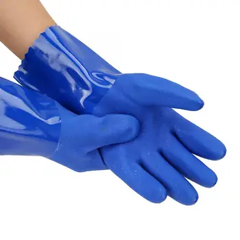 

safety gloves cut resistant PVC Chemical Resistance Gauntlet Knitted Cotton Lined Straight Sleeve Safety Gloves Non-slip