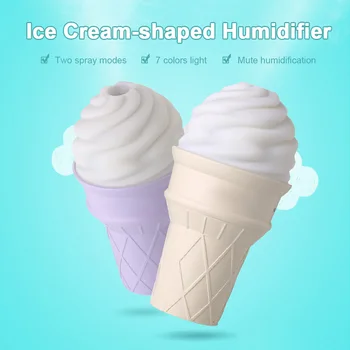 

Mini Air Humidifier Ice Cream-shaped Humidifier With Night Lamp Timing Water Shortage Automatic Power Off For Home Car Office