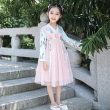 Hanfu/платье принцессы для девочек; коллекция года; сезон осень-зима; Новинка; китайский стиль; Ретро; детская одежда для детей 2, 8, 10 лет; праздничное платье принцессы для маленьких девочек