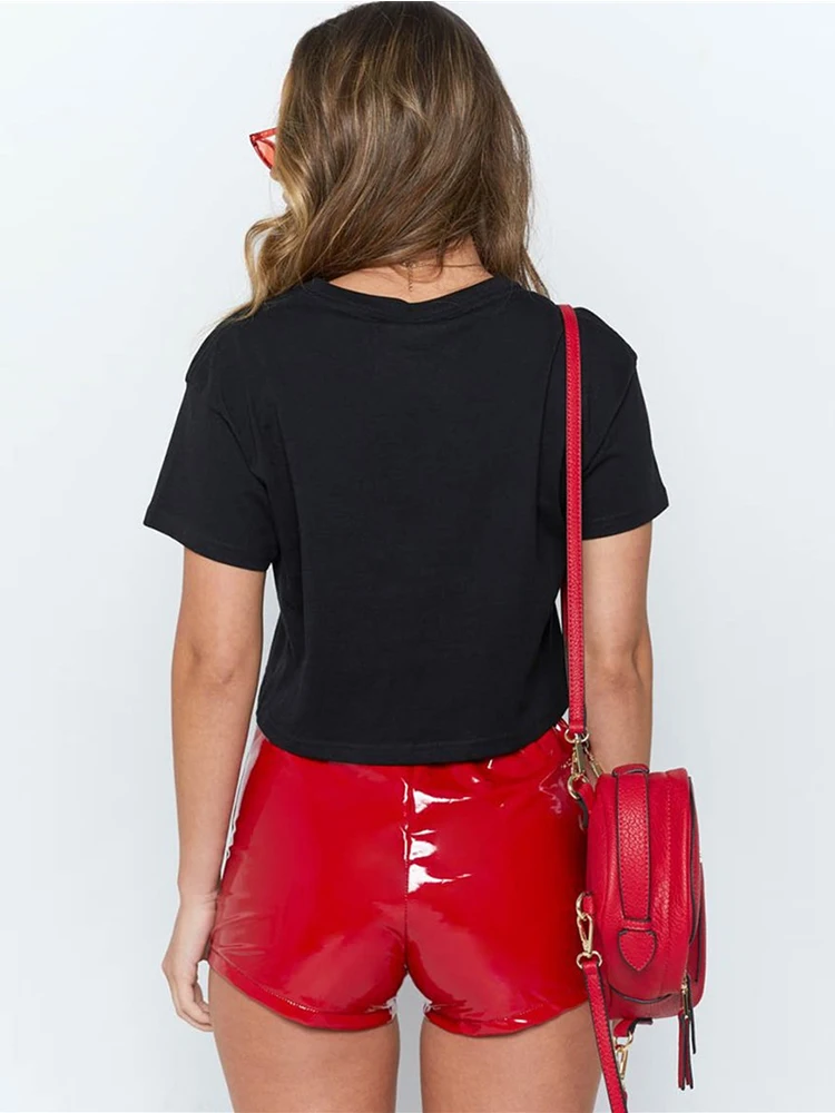 Шорты из искусственной кожи женские горячие штаны кружевные красные черные шорты с высокой талией женские сексуальные бандажные Мини женские шорты на пуговицах