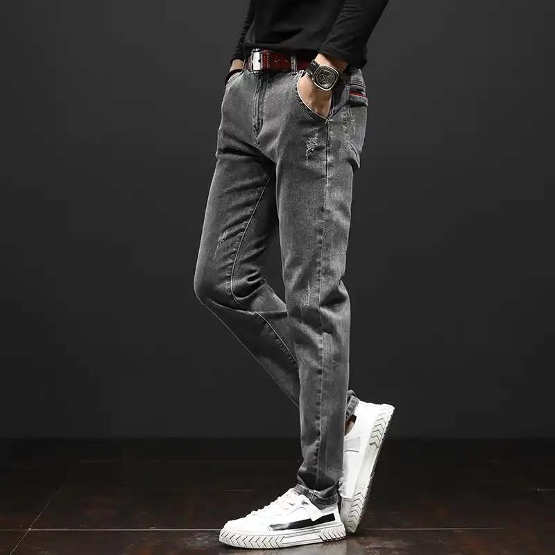 ファッション高品質ストレッチカジュアル男性のジーンズスキニージーンズメンズグレーデニムジーンズ男性ブランドパンツ ジーンズ Aliexpress