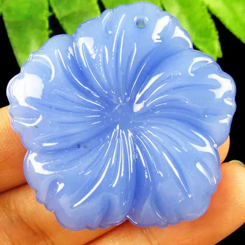 

1Pcs 18.5g Carved Blue Jades Flower Pendant Bead 42x40x6mm
