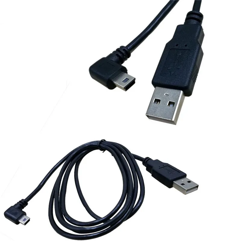 1PC USB 2.0 A Male Plug to Mini 5 Pin Left Angled 90 Degree Plug Data Cable Cord 1.5M/5FT 3M/10FT Black