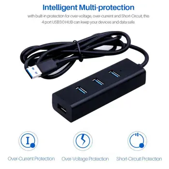 

4 Port USB 3.0 Hub, Transfer Speed Portable Data Hub Compatible For USB A Devices
