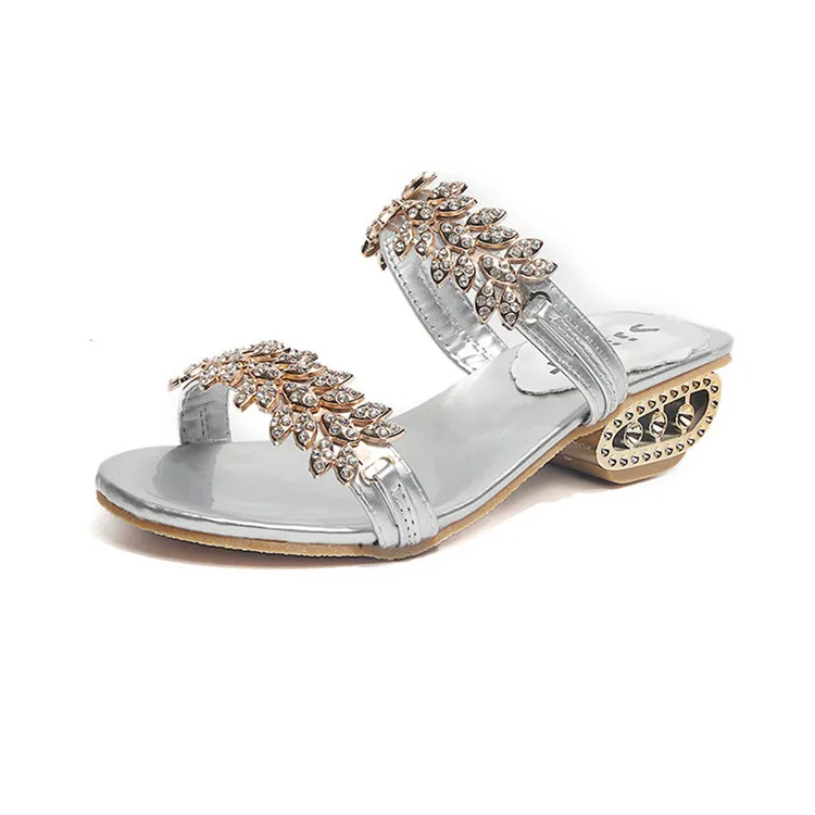 Sexy Rhinestone Women Summer Slippers Low Heel 5CM Fashion Slipper Sandals Ladies Party Wedding Woman Shoes Slides