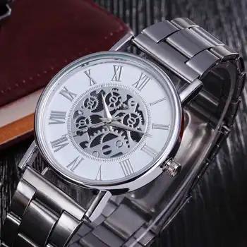

Top Luxury Skeleton Mens Watches Quartz Male Clock Simple Design Sport Watch Full Stainless Steel Bangle Wristwatch Reloj Hombre