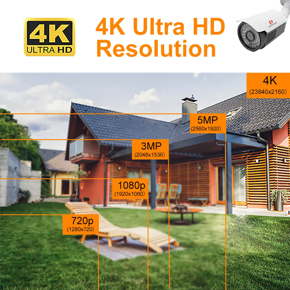  4K Ultra HD 8MP Cam 4 in 1 AHD TVI CVI Bullet Camera Outdoor Security Waterproof CCTV Surveillance 
