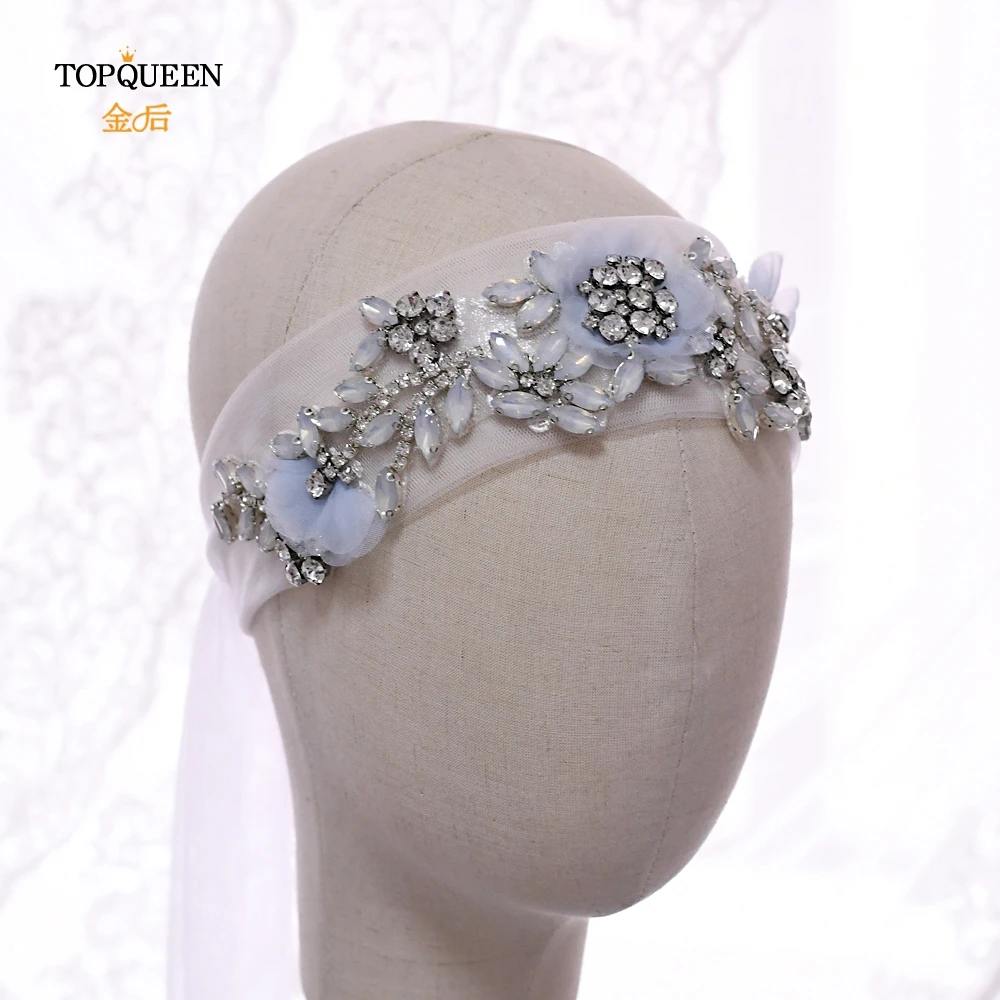 TOPQUEEN WS419 Голубой вышитый цветок Свадебная вуаль повязка на голову модный элегантный стиль головные уборы свадебное украшение для волос для невесты