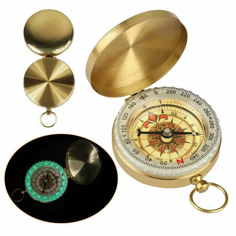 

High Quality Camping Hiking Pocket Brass Golden Compass Portable Compass Navigation for Outdoor Activities