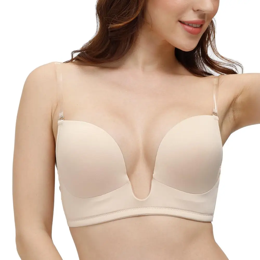 

New Arrival Sexy Women Bra Push Up Silicone Invisible Lingerie Plunge Deep Low Backless Bra Plus Size