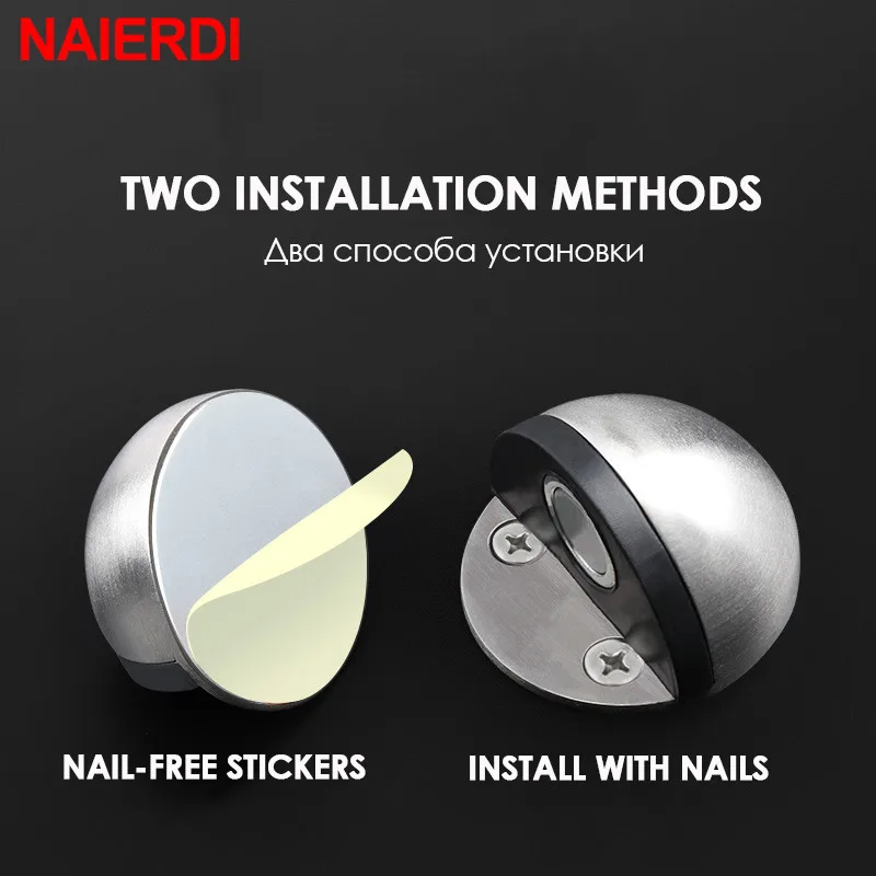 NAIERDI Magnetic Door Stops Rubber Stainless Steel Magnetic Nail-free Door Stopper,For Home,Kitchen,Bedroom Furniture Hardware images - 6