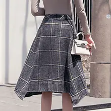 Женская Осенняя Зимняя Юбка Повседневная универсальная шерстяная клетчатая Асимметричная юбка с высокой талией длинная юбка Feme