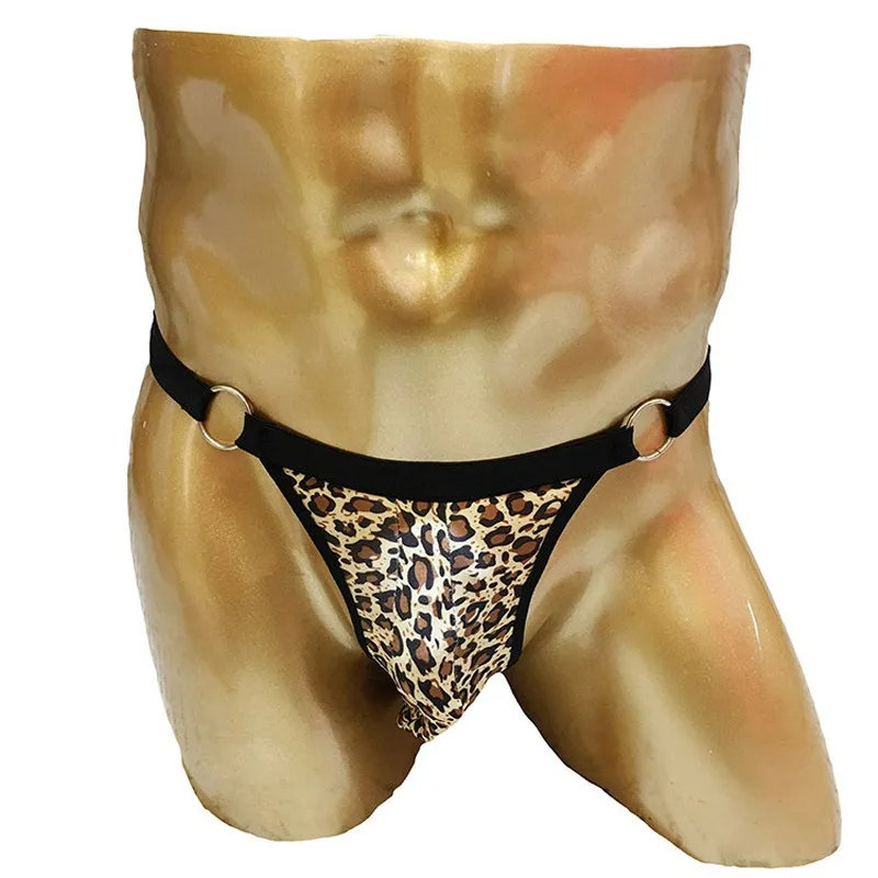 

Sexy male underwear soft leopard mesh thong and g-string transparent Panty with ring ZJH914