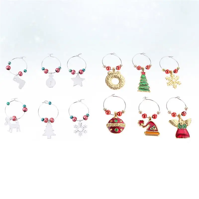 12pcs Christmas Wine Glass Charms Goblet Rings Christmas Decoration Snowflake Pendant Drink Markers Christmas Xmas Supplies A35