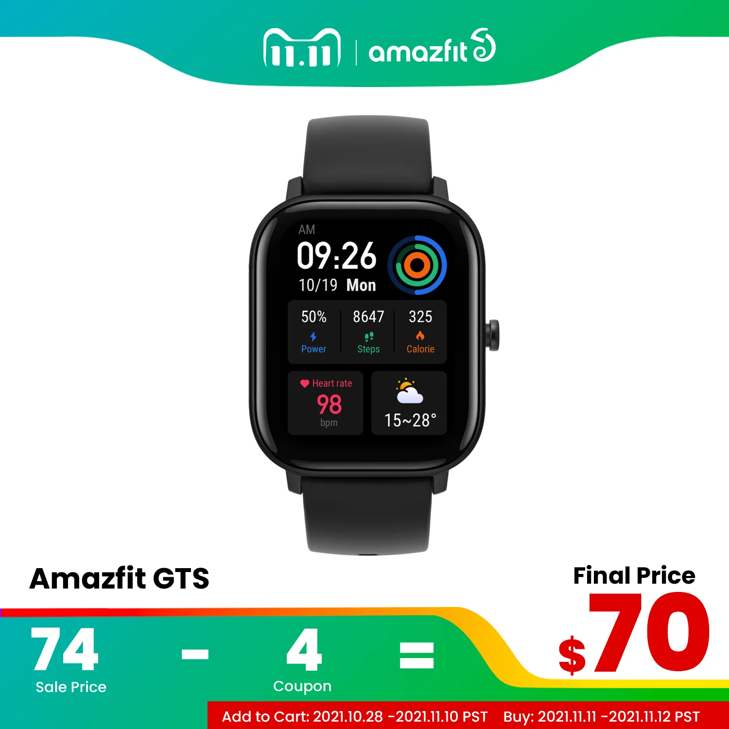  Amazfit GTS Смарт-часы 5ATM водонепроницаемые плавательные Смарт-часы 14 дней батарейный контроль музыки для Android 