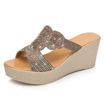 

2020 New Summer Wedges Sandals Rhinestone Shoes Woman Slippers Fashion Sandals Large Size 33-43 Women Sandals Summer Slippers