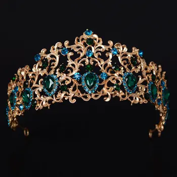 

Baroque Forest Leaf Crystal Tiara Brides Crown Gold Head Piece Bridal Jewelry Green Crowns Queen Diadem Wedding Hair Accessories