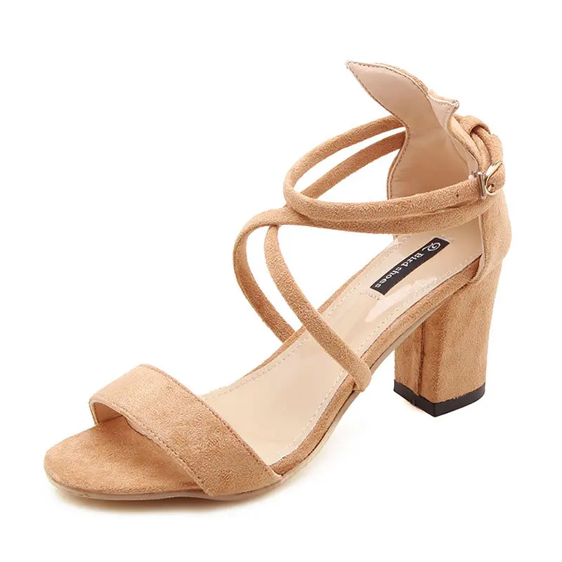

Cross strap buckle female sandals 2019 new female high heel sandals thick with shallow mouth fish mouth shoes