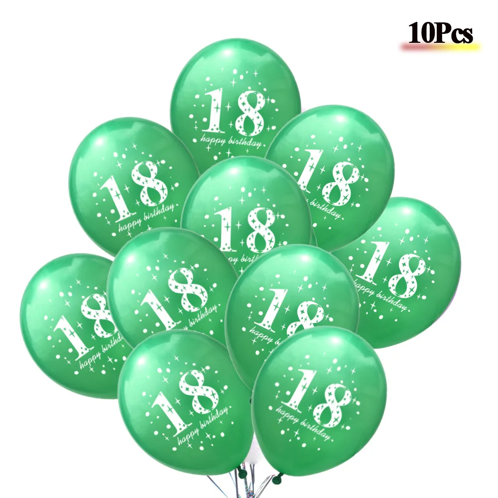 10Pcs Green 18 15 г номер 18 конфетти-блестки 18-й воздушный шар для вечеринки на день рождения 18 и торжественные вечерние 18-летние товары для дня рождения - Цвет: 10Pcs Green 18
