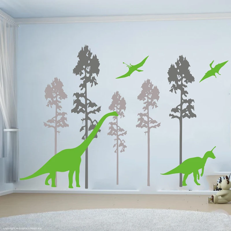 Huge Dinosaur Pine Tree Nature Wall Sticker Jurassic Park Dino Animal Jungle Forest Wall Decal Living Room Bedroom Vinyl Decor (2)