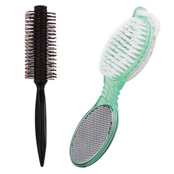 

Hot 1pcs Metal File Pedicure Tools - Ran Color & 1pcs Nylon Handle Round Bristles Curly Hair Brush Comb Black Red