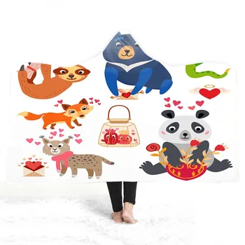 

3D cartoon animals Hooded Blanket Sherpa Fleece Wearable plush Throw Blanket on Bed Sofa Thick warm B164
